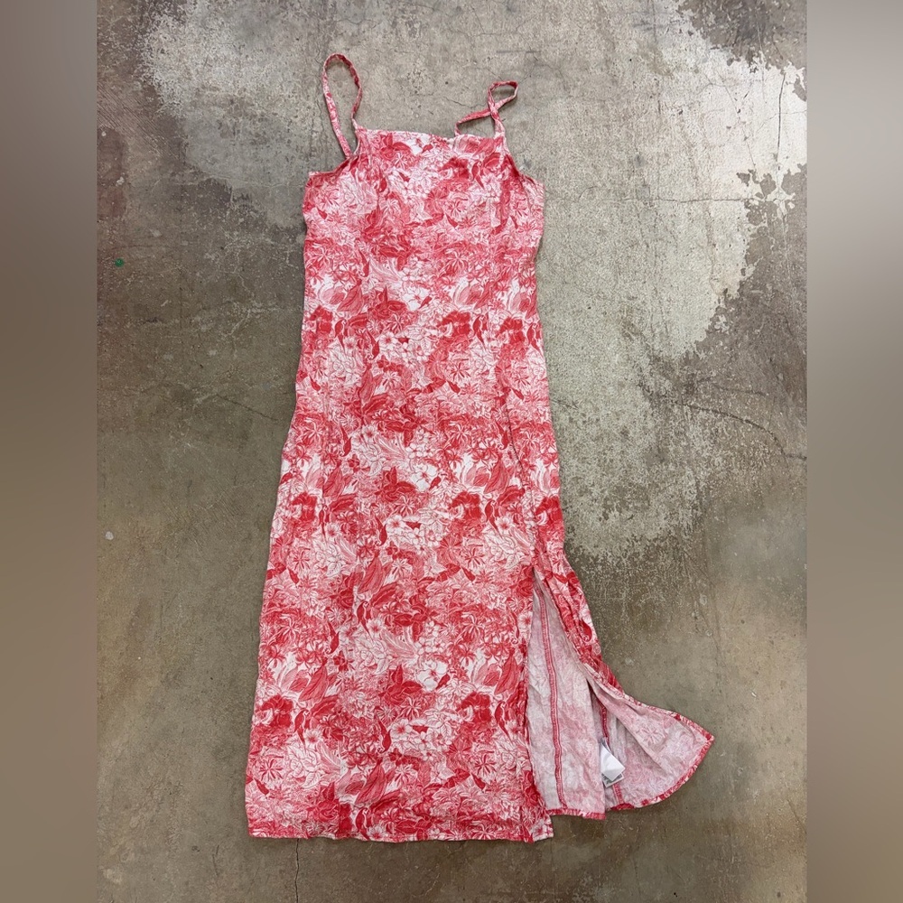 Old Navy Red and White Smocked‎ Dress linen blend maxi resort